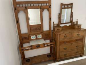 Antique Hall Stand & Dresser (2 items)