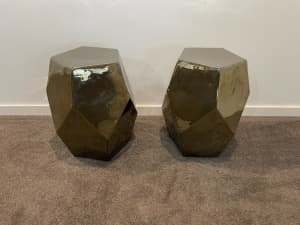 Two matching bronze side / occasional tables
