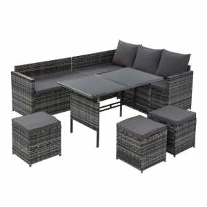 Gardeon Outdoor Furniture Dining Setting Sofa Set Lounge Wicker 9 Sea