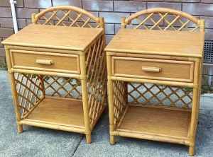 pair of cane bedside tables with drawer