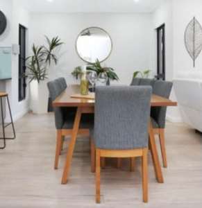 Modern Timber Dining Table 9 Piece Setting