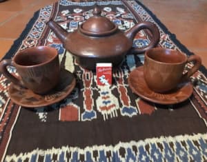 Lombok Sasak Pottery. Teapot,2 cups&2saucers. Cloth not included.