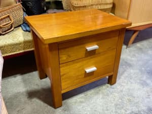 Small Natural Wood Two Drawer Bedside Cabinet