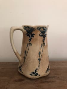 RARE Antique Vallmo Sweden Ceramic Porcelain Poppy Jug Vase 1915