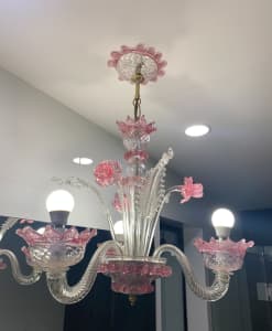 Venetian Murano pink glass flower chandelier