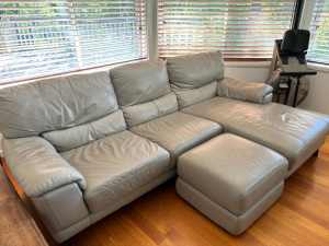 Leather couch and footrest
