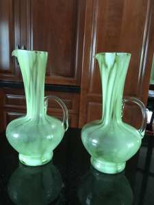 Pair off green and white jugs/vases ? In immaculate condition