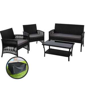 Gardeon 4PCS Outdoor Lounge Setting Sofa Set Patio Wicker Furniture B
