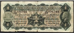 1927 Australian £1 Banknote..Riddle/Heathershaw One Pound - 