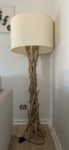 Driftwood Natural Wooden Stick Floor Lamp with Fabric Shade