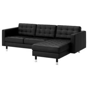 Black L-shape leather 3 seater sofa