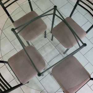 Round Glass Table and Four Chairs