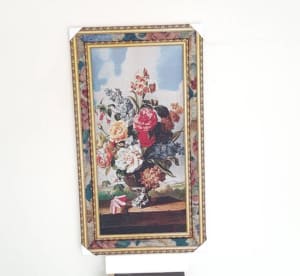 Framed tapestry in a padded double frame. 51 x 91 cm approx.