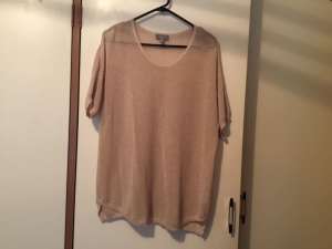 Sussan Label Knit Top in Beige with Gold Thread.