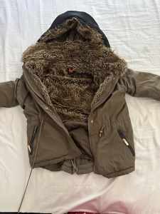 Brown leather fur jacket
