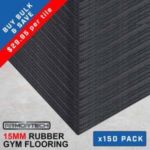 (SAVE $750) Armortech 150 pack Black Rubber Gym Flooring Black -15mm
