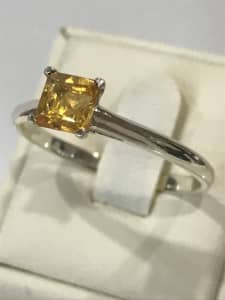 NEW RING 1.90g solitaire golden citrine square silver 925 size S1/2