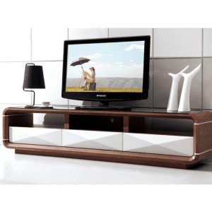 TV Stand - Wooden, Black Glass top.