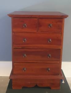 Solid Timber Mahogony 5 drawer Bedside Chest