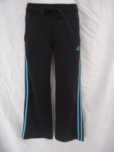 ADIDAS Girls Track Pants Size S -10 Black Blue Stripes on Legs