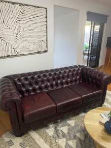 Chesterfield Leather Lounge - 3 seater - Burgundy