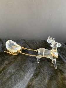 Glass Reindeer and Sleigh. 18cm long. Perfect condition.