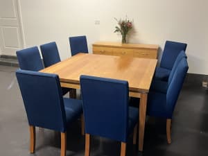 8 Seat Dining Suite - Table, Chairs, Buffet Side Table - Tasmanian Oak
