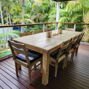 Wood Outdoor Coastal Dining Table and Chairs Setting