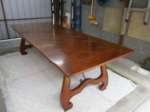 2.5m Vintage style French Provincial Cherry wood parquetry table.