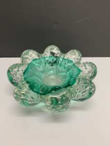 Green Glass Dish 17cm width. Perfect condition NEW