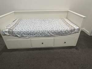 Ikea bed with trundle and three drawers ( side table mattress free)