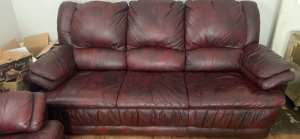 Leather lounge suite. 3 seater sofa and 2 x recliners