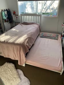 White Kids Bedroom Suite - Single trundle bed, bedside table & drawers