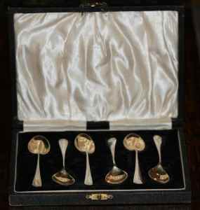 Sterling Silver Gilt Coffee Spoons Set 6