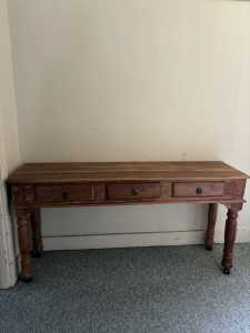 Wood console with drawers table.