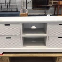 New tv Cabinet unit Lowline entertainment stand white painted timber