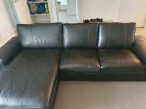 3 seater with chaise black leather lounge