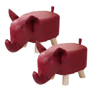 2X Red Children Bench Elephant Character Round Ottoman Stool Soft...