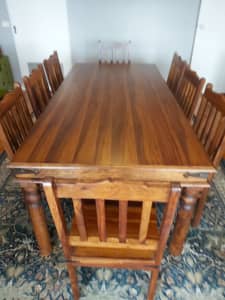 Timber Dining Table, 8 Matching Chairs