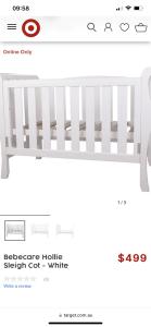 Bebecare Hollie sleigh cot and mattress