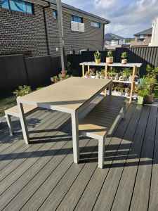 outdoor table and benches mod wood and aluminum. 