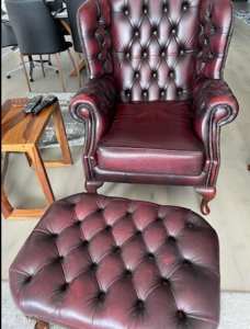 Moran leather lounge, armchairs, ottoman