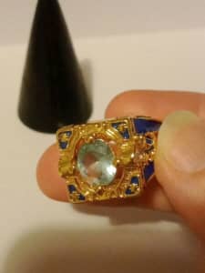 Gold and Blue Ring with Aquamarine