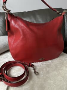 MUST GO - Authentic Coach Hobo Leather Handbag in Red