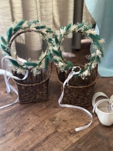2 x flower girl baskets and flower crowns