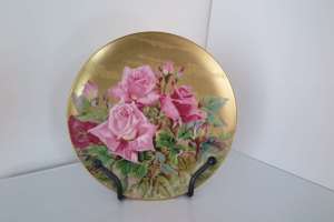 Noritake Plate of Roses Serving Dish on Gold Background
