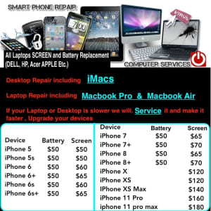 Computer and mobile phone repair price is in the descriptions