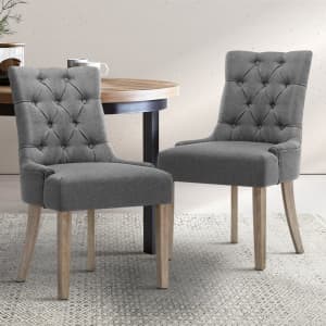 Set of 2 Dining Chair CAYES French Provincial Chairs Wooden Fabri...