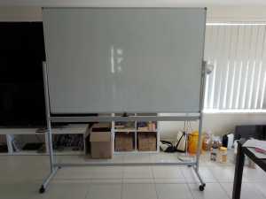 Double sided whiteboard with stand 1.8m x 1.2m with tray