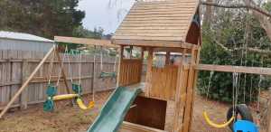 Wooden swing set/ cubby house /slide